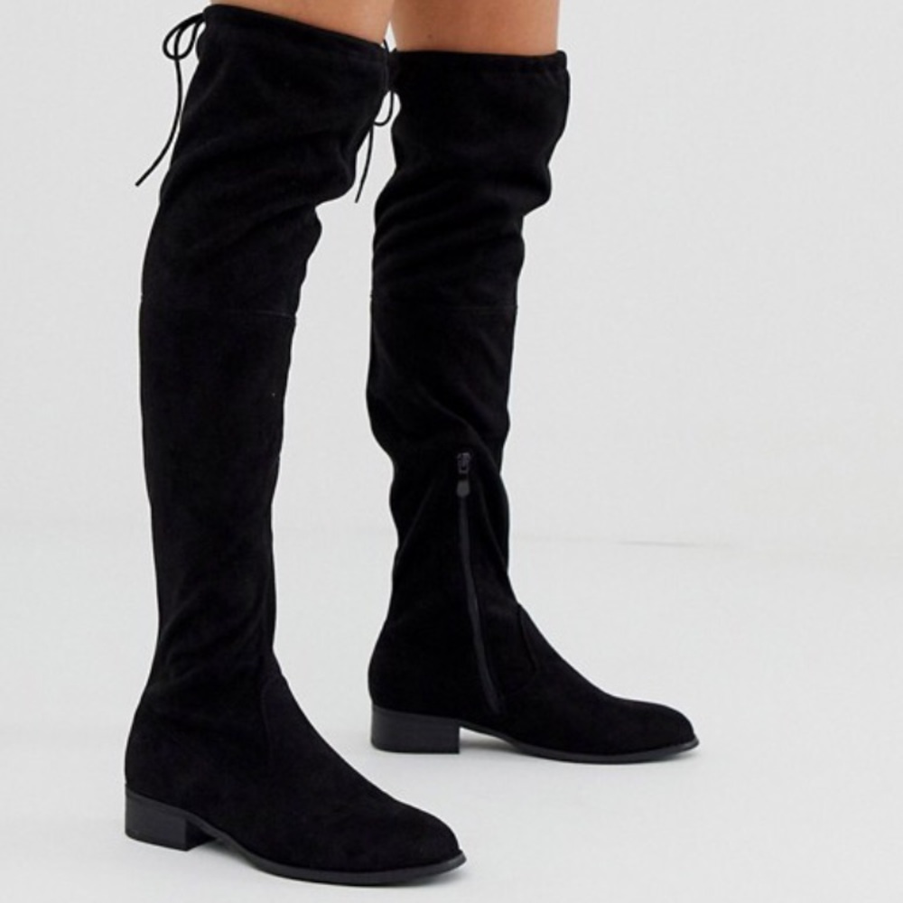 Black Suede Over-the-Knee Flat Boots